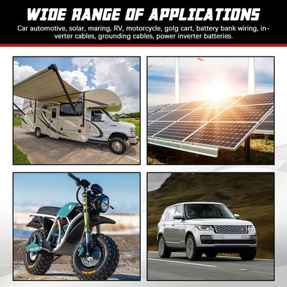 2 AWG Battery Cable 2AWG Gauge Pure Copper Battery Inverter Cables with 3/8 in Lugs Both Ends Power Inverter Wire Set for Automotive Solar Marine Boat RV Car Motorcycle Red and Black (1FT)