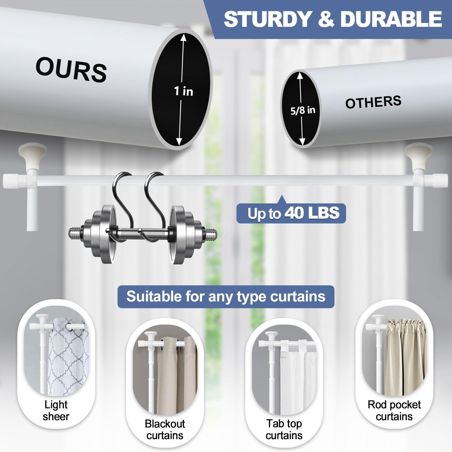 Room Divider, No Drilling Curtain Rod for Room Separation, 4-10ft (H) 28-114inch(W) Adjustable Heavy Duty Floor to Ceiling Tension Rod Wall Dividers Temporary Privacy Separator Window Rods White