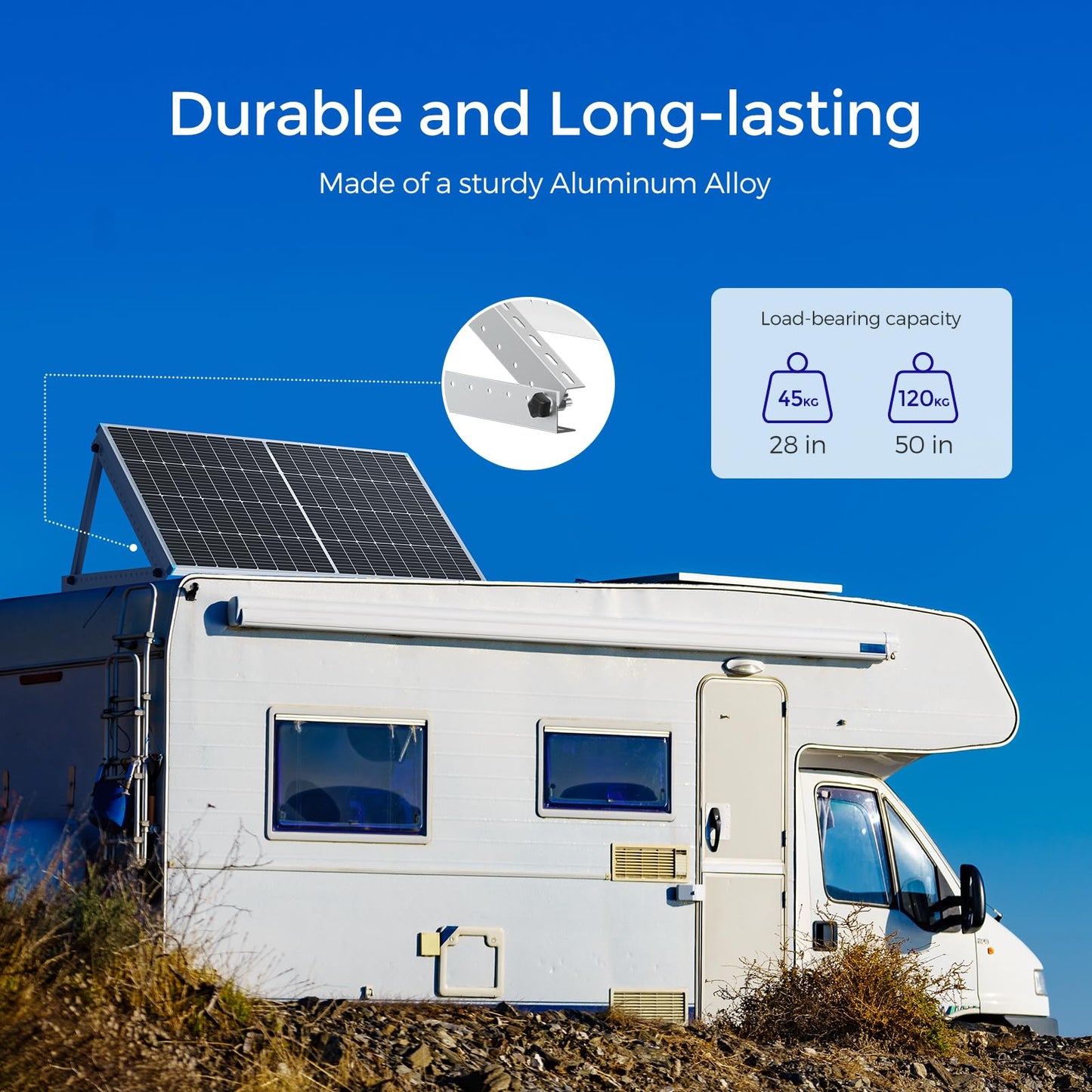 Renogy 28in Adjustable Solar Panel Mount Brackets, with Foldable Tilt Legs on Any Flat Surface for RV, Roof, Boat, Any Off-Grid Systems