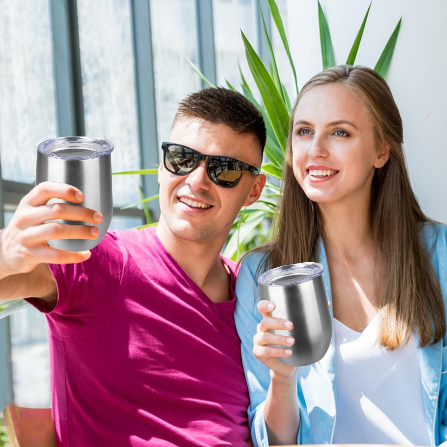 StarSpeed 12oz/6 Pack Wine Tumbler with lid, Stainless Steel Travel Mugs Stemless Double Wall Insulated Coffee Cup, Insulated Wine Glasses Travel Tumbler for Cold & Hot Drinks(Silver, 6)