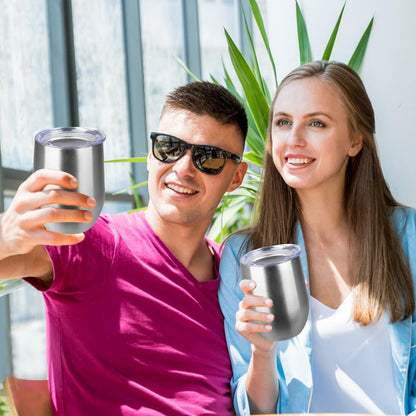 StarSpeed 12oz/6 Pack Wine Tumbler with lid, Stainless Steel Travel Mugs Stemless Double Wall Insulated Coffee Cup, Insulated Wine Glasses Travel Tumbler for Cold & Hot Drinks(Silver, 6)