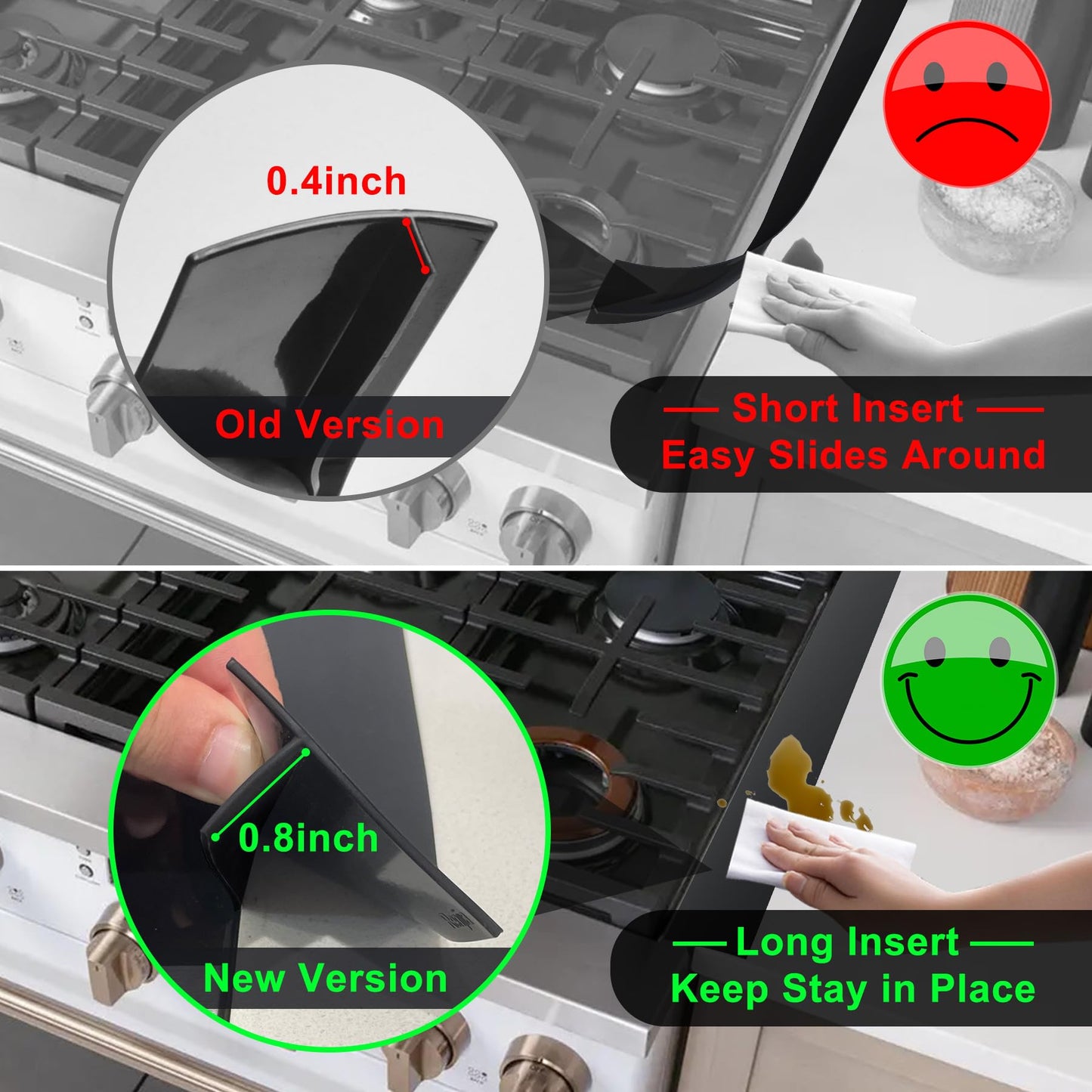Silicone Stove Counter Gap Cover / Filler by Kindga 25" Long, Sealing Spills Between Kitchen Appliances Washing Machine and Stovetop, Set of 2 (Black)