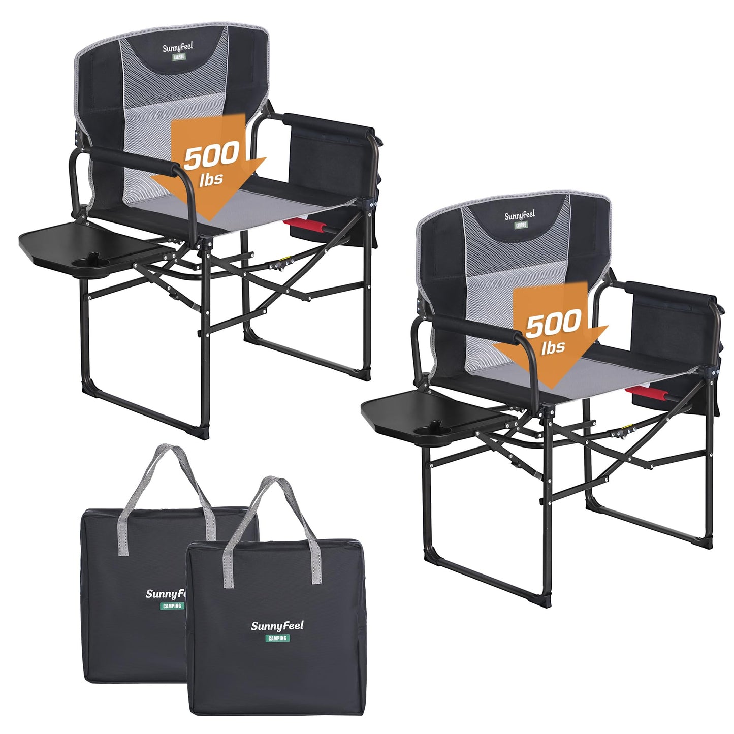 SUNNYFEEL Oversized Camping Directors Chair 500 LBS Heavy Duty, Portable Folding Chair with Side Table, Pocket for Beach, Fishing,Trip,Picnic,Lawn,Concert Outdoor Foldable Camp Chairs