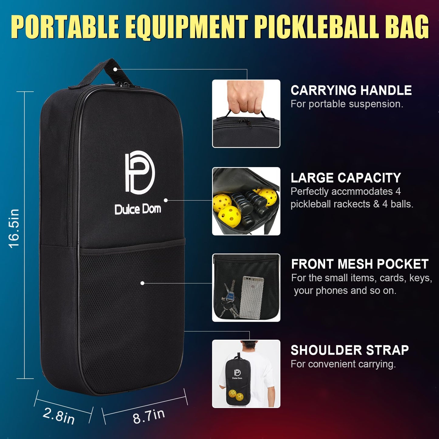 DULCE DOM Pickleball Paddles Set of 4, USAPA Approved Pickleball Paddles Rackets Set, 4 Lightweight Paddles with 4 Pickle Balls and Portable Bag for Beginners Indoor Outdoor Sports