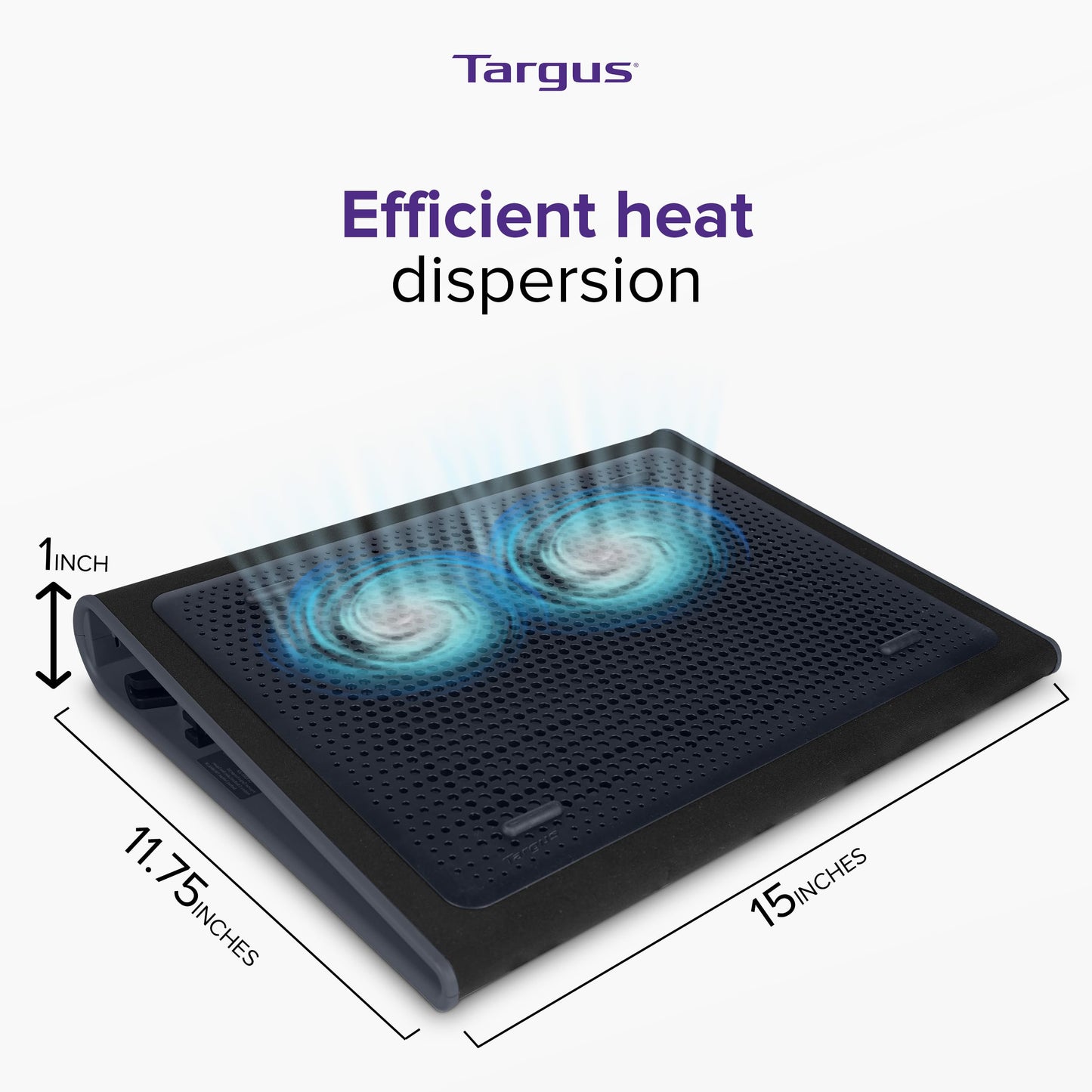 Targus 17 Inch Dual Fan Lap Chill Mat - Soft Neoprene Laptop Cooling Pad for Heat Protection, Fits Most 17" Laptops and Smaller - USB-A Connected Dual Fans for Heat Dispersion (AWE55US)