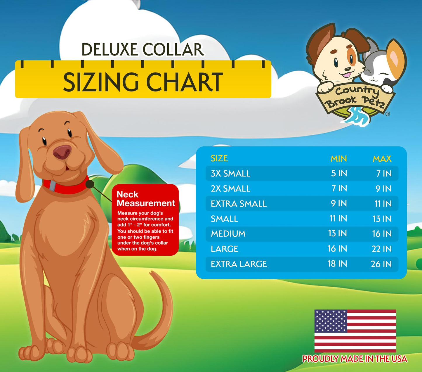 Country Brook Petz - American-Made Dog Collar for Large, Medium, and Small Dogs and Puppies - Deluxe Heavy Duty Nylon in 33 Dazzling Colors (Large, 1 Inch Wide, Bright Red)