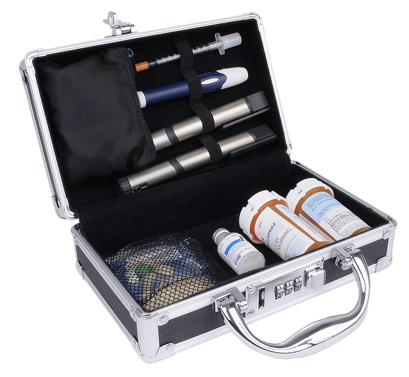 Vaultz Medicine Safe Case w/Combination Lock - Pack of 1 Cases, 8.35 x 5 x 2.5" - Black