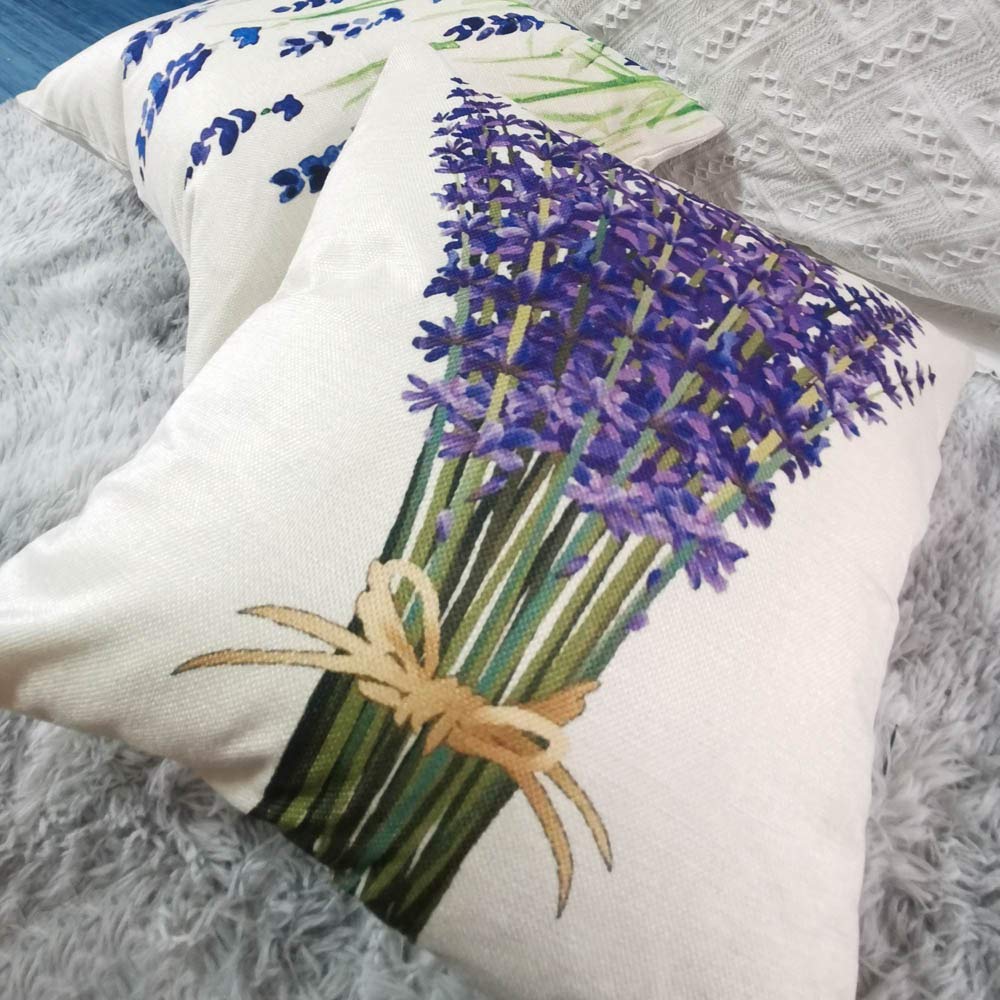 Songtec Decorative Throw Pillow Cover 18x18, Lavender Flower Garden Outdoor Patio Pillow Cushion Cases for Couch, Porch, Sofa, Bed (Insert Not Included) – Lavender