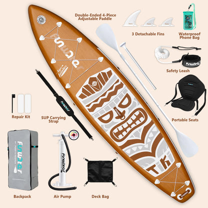 FunWater 11'6×33"×6" Inflatable Stand Up Paddle Board with Premium SUP Paddleboard Accessories, Adults & Youth for All Skill Levels, Included with Board, Paddle, Pump, Seat, Backpack