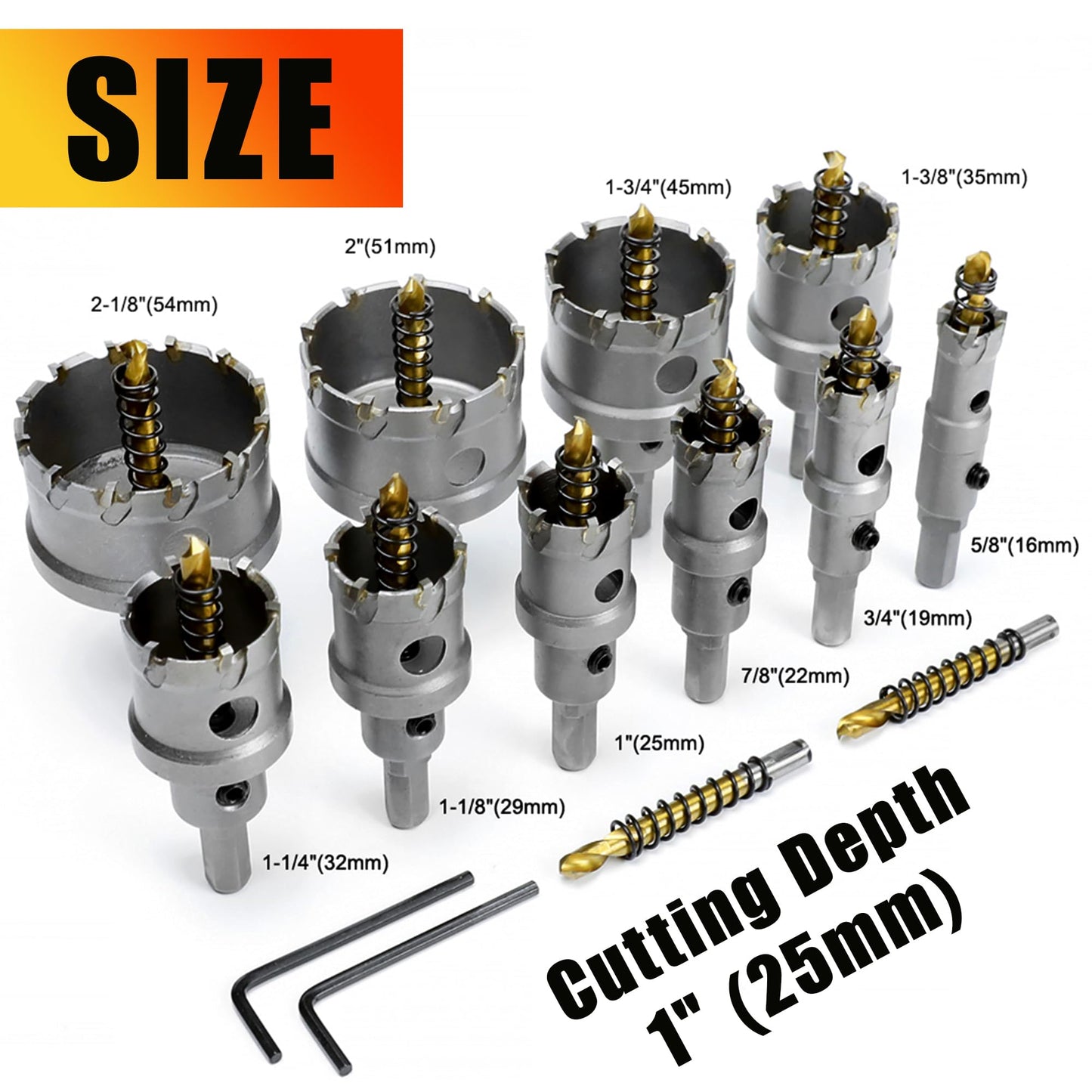 ASNOMY 12PCS TCT Hole Saw Kit for Hard Metal, 5/8"-2-1/8" Inch Tungsten Carbide Tipped Hole Cutter Set with Titanium-Plated Pilot Drill bit for Metal, Stainless Steel, Iron, Wood, Plastic