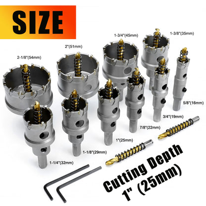 ASNOMY 12PCS TCT Hole Saw Kit for Hard Metal, 5/8"-2-1/8" Inch Tungsten Carbide Tipped Hole Cutter Set with Titanium-Plated Pilot Drill bit for Metal, Stainless Steel, Iron, Wood, Plastic