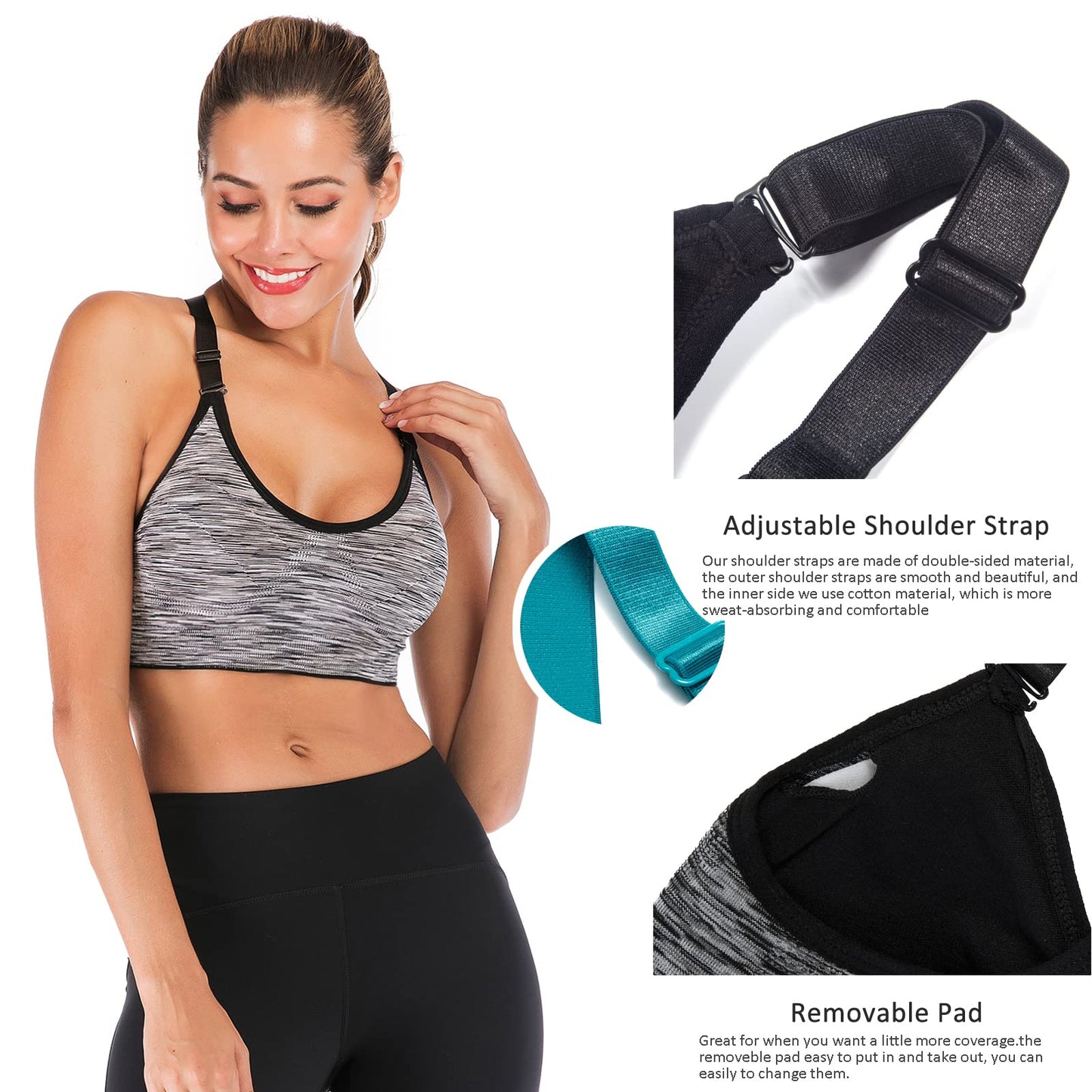 YEYELE Medium Support and Removable Pad Tank Top Racerback Post Surgery Sports Bras for Women Gray