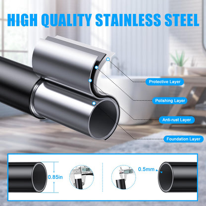 TEECK Shower Curtain Rod, 27-76 inch Adjustable Spring Tension Curtain Rod, Never Rust Anti-Slip Shower Curtain Rod for Bathroom, No Drilling, Never Collapse, Easy to Use, Black