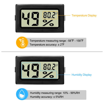 Weewooday Mini Digital Temperature Humidity Meters Gauge with Probe Gauge LCD Fahrenheit Display Thermometer Hygrometer for Incubator Reptile Plant Greenhouse Chicken Coop Garden(Black, 12 Pieces)