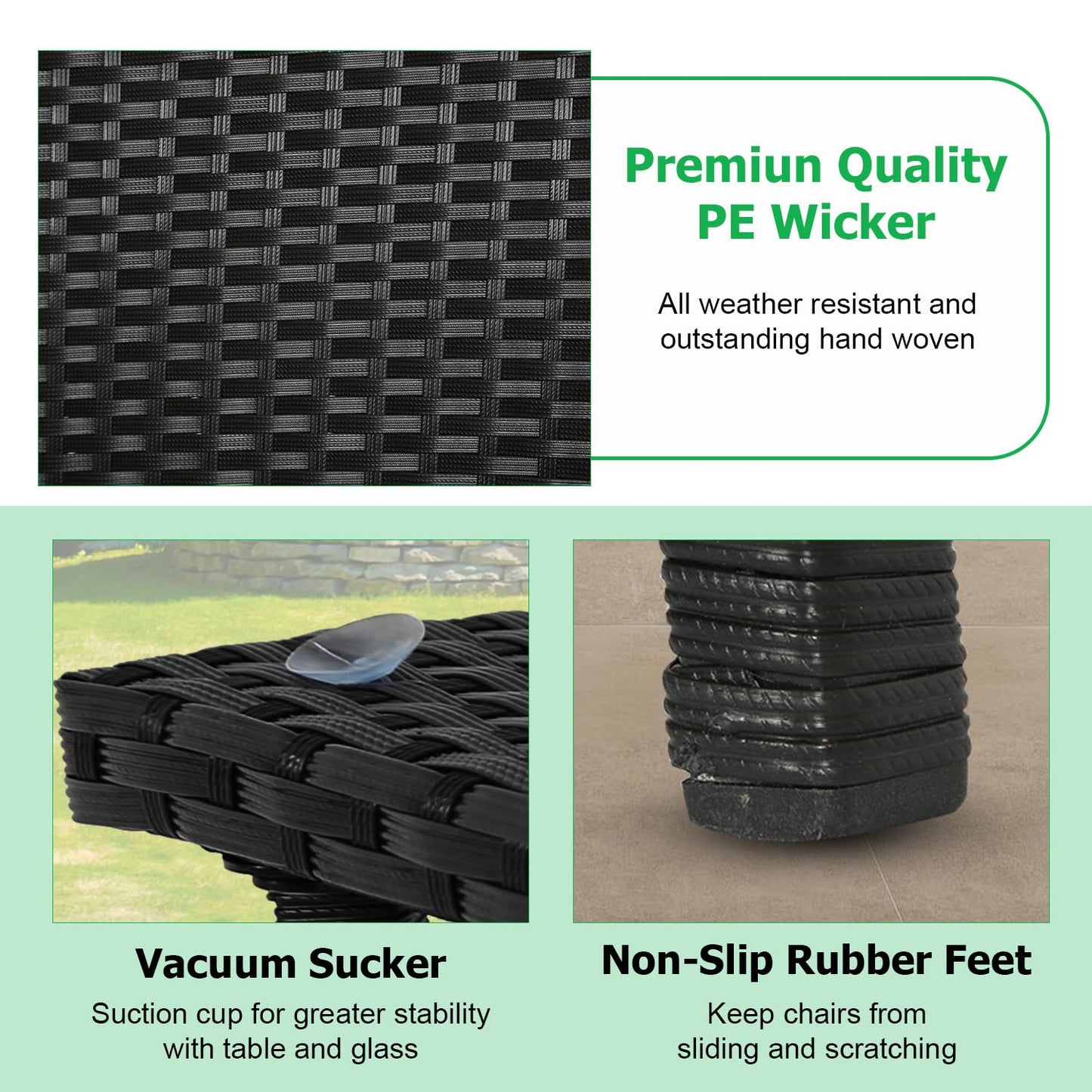 FDW Wicker Outdoor Furniture Patio Furniture Set of 3 Rattan Patio Chairs Outdoor Chairs Patio Conversation Set with Coffee Table for Yard Backyard Lawn Porch Poolside Balcony,Black