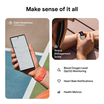 Fitbit Charge 6 Fitness Tracker with Google apps, Heart Rate on Exercise Equipment, 6-Months Premium Membership Included, GPS, Health Tools and More, Gold/Coral, One Size (S & L Bands Included)