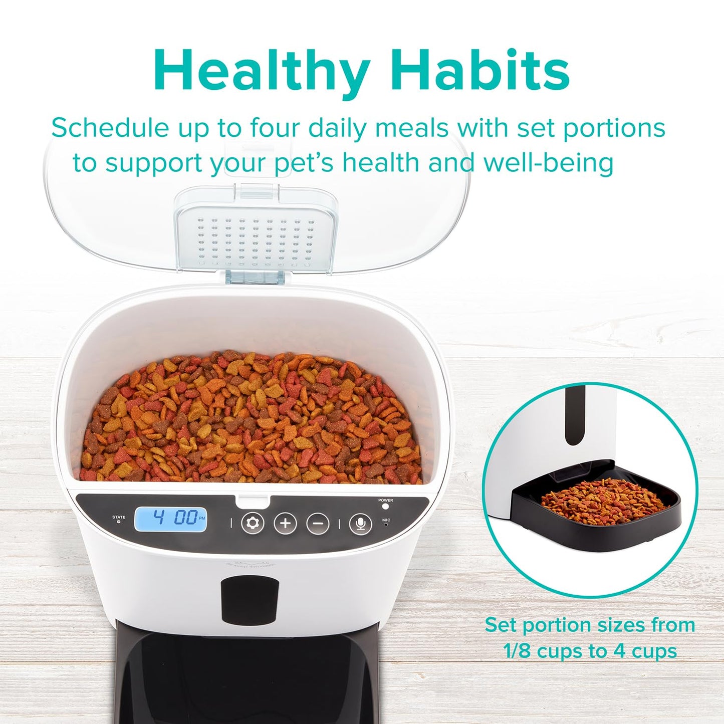 Arf Pets Automatic Pet Feeder Food Dispenser for Dogs, Cats & Small Animals – Features Distribution Alarms, Portion Control & Voice Recording – Timer Programmable Up to 4 Meals a Day