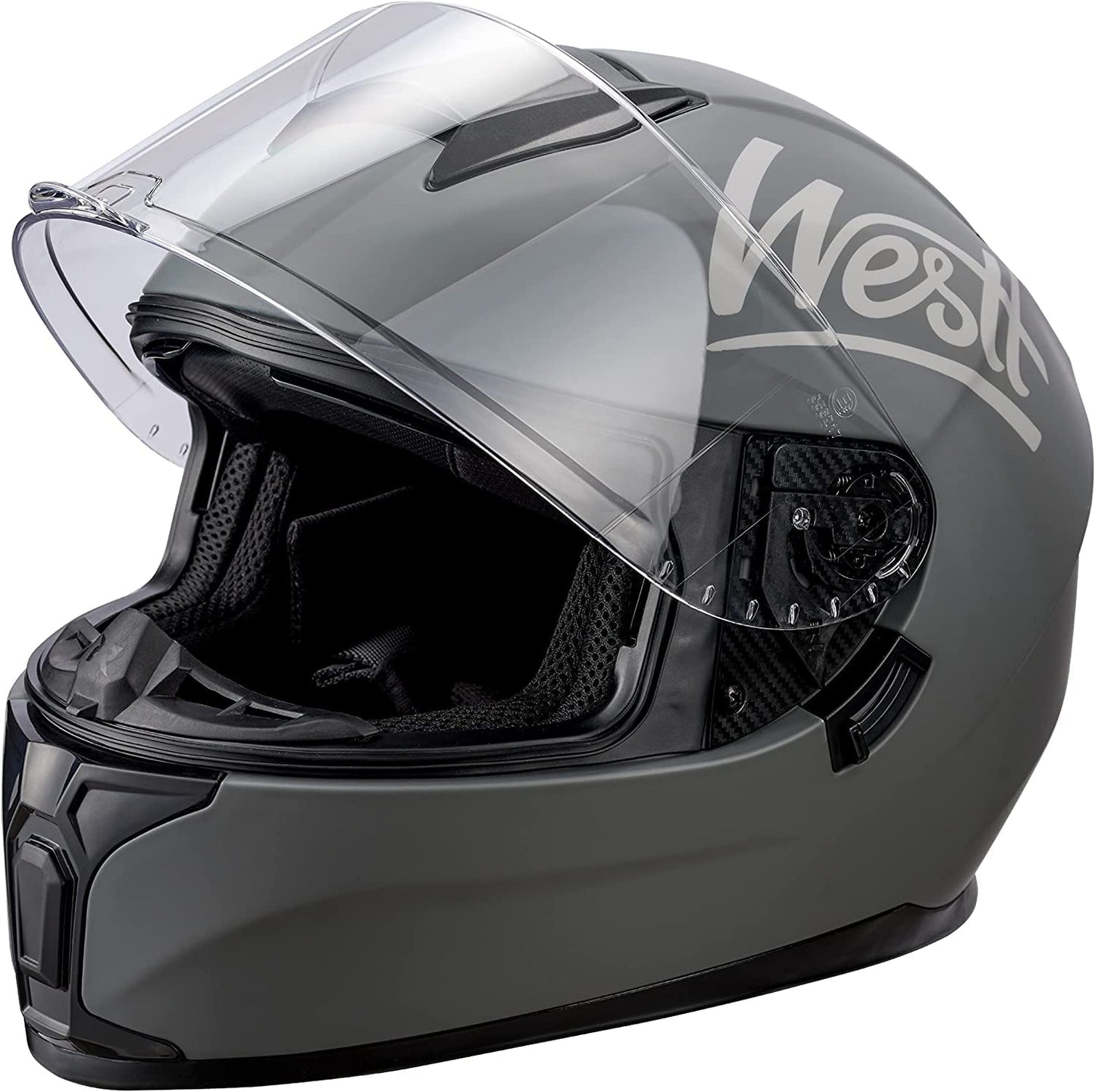 Westt Motorcycle Helmets Full Face Helmets - Street Bike Helmet with Dual Visor DOT Approved for Men Women Adults Compact Lightweight Storm X Grey Black White (Grey, L (23.23-23.62 in))