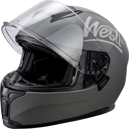 Westt Motorcycle Helmets Full Face Helmets - Street Bike Helmet with Dual Visor DOT Approved for Men Women Adults Compact Lightweight Storm X Grey Black White (Grey, L (23.23-23.62 in))