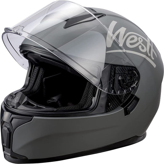 Westt Motorcycle Helmets Full Face Helmets - Street Bike Helmet with Dual Visor DOT Approved for Men Women Adults Compact Lightweight Storm X Grey Black White (Grey, L (23.23-23.62 in))