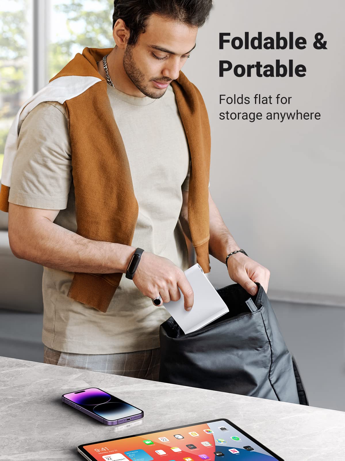 UGREEN Tablet Stand Holder Adjustable Portable Desktop Dock Office Compatible with iPad Pro 11 9.7 10.5 Air Mini 5 4 3 2 iPhone 17 16 15 14 13 12 White