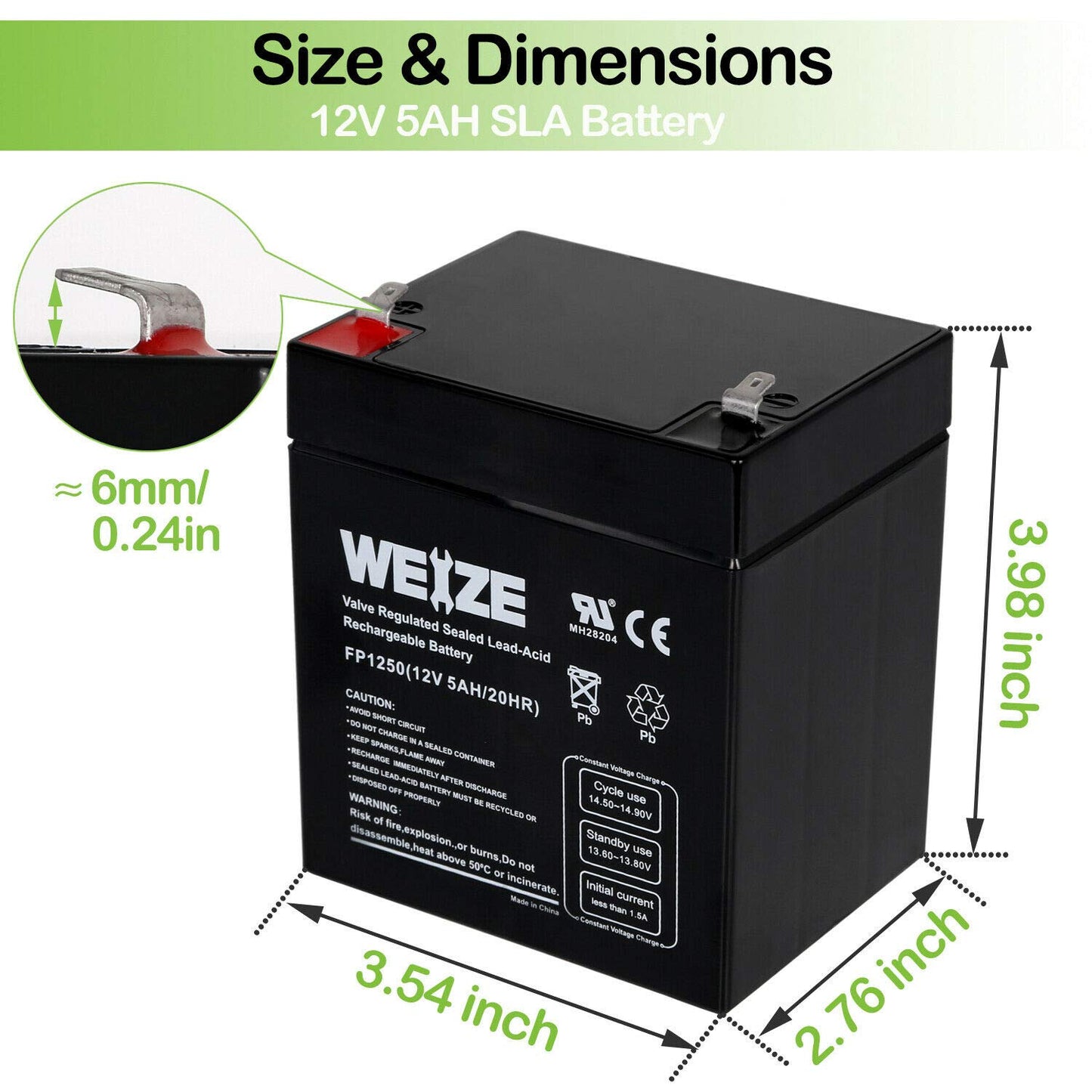WEIZE 12V 7AH Rechargeable Sealed Lead Acid Battery for Razor E200/E200S E300 & E300S Electric Scooter,MX350 & MX400 Dirt Rocket Electric Dirt Bike Parts