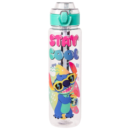 Silver Buffalo Disney Lilo and Stitch Stay Cool Hydration Tracker Schedule Plastic Water Bottle With Locking Lid, Strap, and Straw, 33 Ounces
