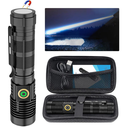 Rechargeable Flashlight High Lumens, High Lumens Super Bright Magnetic Flash Light, Long-Range Zoomable LED Flashlights for Emergency, Searching, Waterproof Flashlight Dimmable