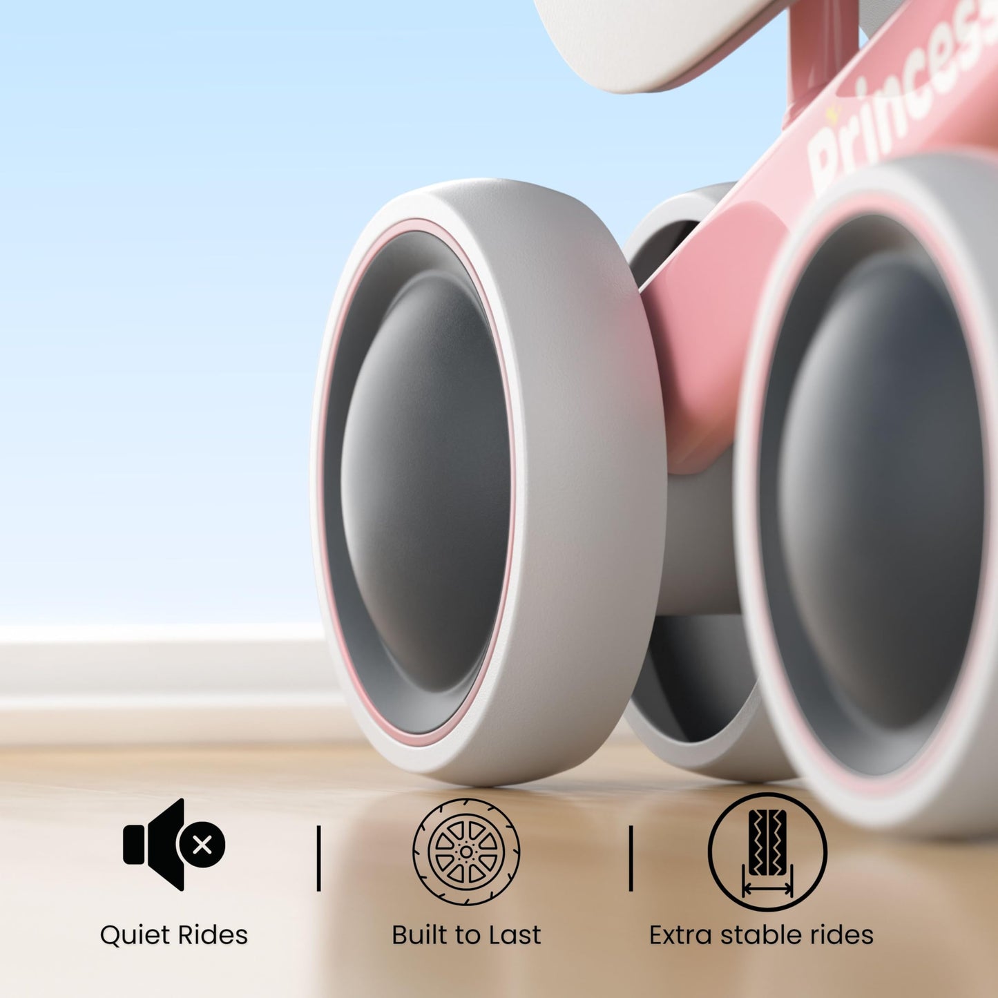 BEKILOLE Baby Balance Bike for 1 Year Old Girl Gifts, 10-24 Month Toddler Balance Bike, 4 Silent Wheels Pre-School First Ride On Toys, 1st Birthday Gifts