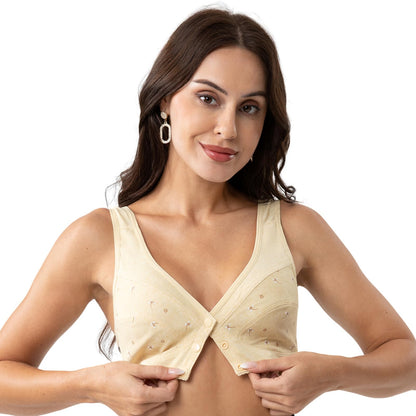 YVIVMEIE Womens Daisy Bra Front Closure Sports Bras Beauty Back Full Coverage Comfor Easy Close Bra Front Buckle Corset Beige 40