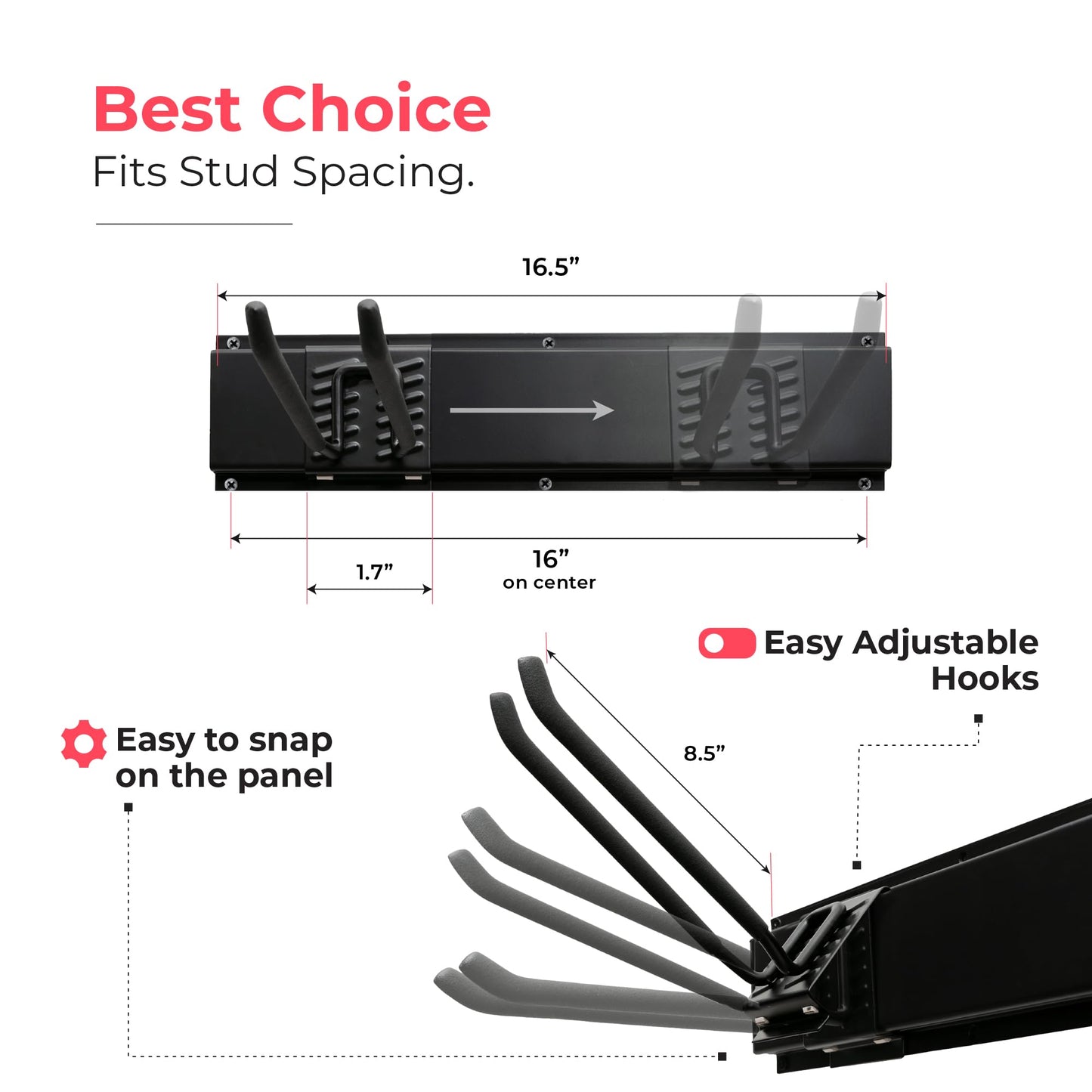 TIDYME Garage Tool Organizer Wall Mount - 48 inches - Sturdy Storage Rack with Adjustable Hooks, Anti-Rust - Easy Installation, 300lbs Capacity - Garden Tool Organizer (03 Racks & 06 Hooks)