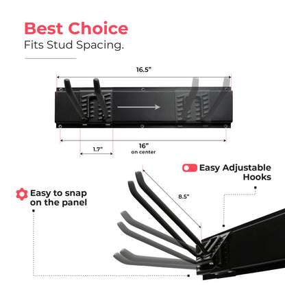 TIDYME Garage Tool Organizer Wall Mount - 48 inches - Sturdy Storage Rack with Adjustable Hooks, Anti-Rust - Easy Installation, 300lbs Capacity - Garden Tool Organizer (03 Racks & 06 Hooks)