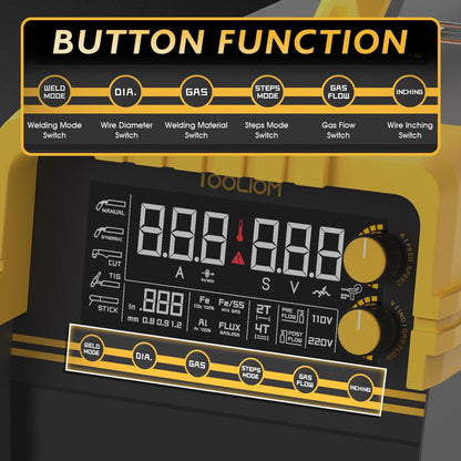 TOOLIOM MIG/TIG/CUT/Stick Welder 5 in 1 Multiprocess Welding Machine 110/220V Dual Voltage Aluminum Welding Machine Spool Gun Compatible