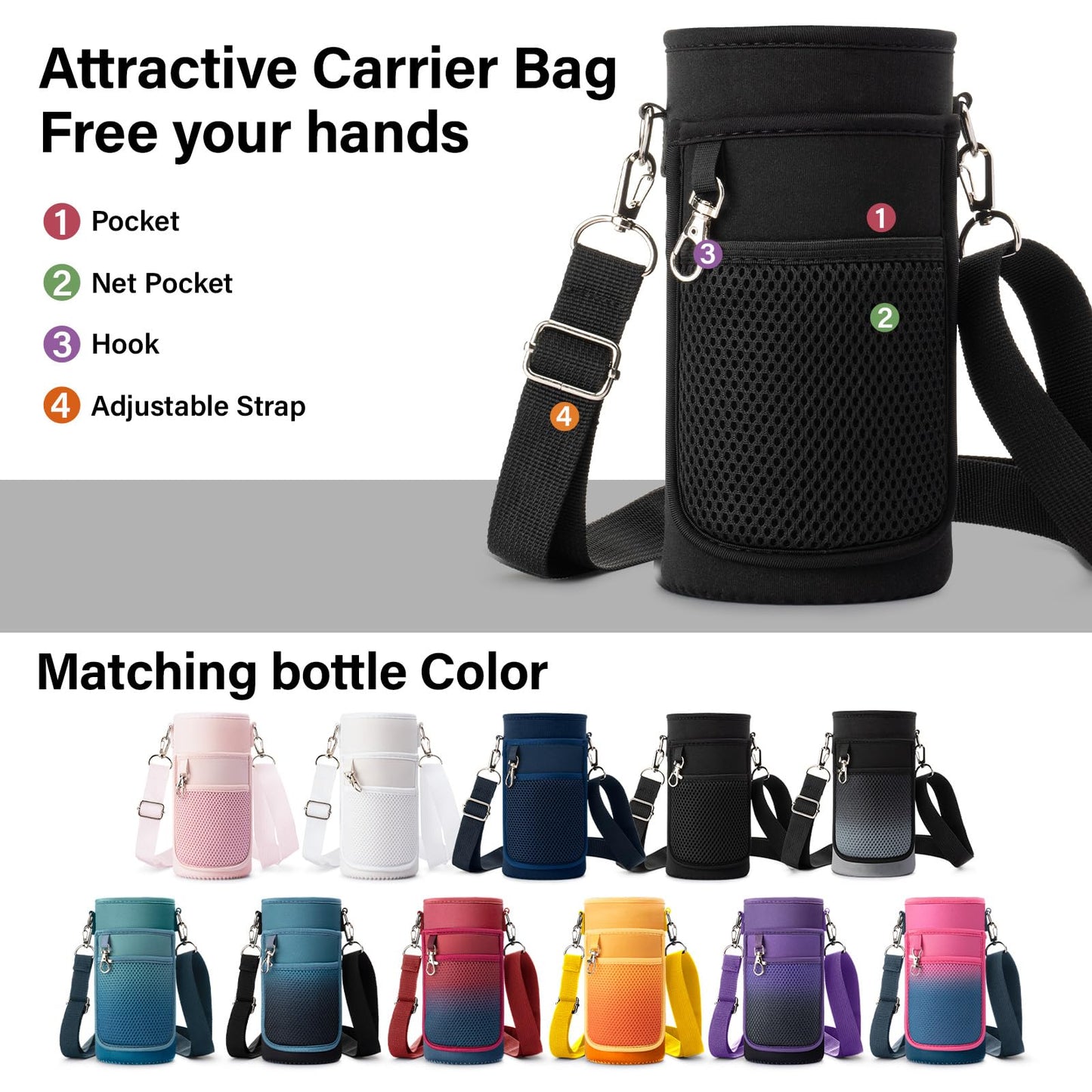 DYSANKY 32 oz Insulated Water Bottle | Thickened Stainless Steel Vacuum Metal | Portable Sports Water Jug for Gym and Hiking with Straw, Carrier Bag, Handle Strap | BPA-Free 32 oz, Black