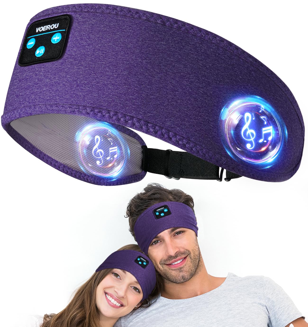 Voerou Sleep Headphones Bluetooth Headband - 10Hrs Adjustable Wireless Sports Sleeping Headphones with Hi Fi Sound, Tech Gifts for Men Women Side Sleepers Office Nap, Travel, Yoga, Workout, Meditation