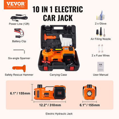 VEVOR Electric Car Jack, 5 Ton/11023 LBS Hydraulic Jack Lift with Built-in Inflatable Pump and LED Light, Portable Car Jack for SUV MPV Sedan Truck Change Tires Garage Repair