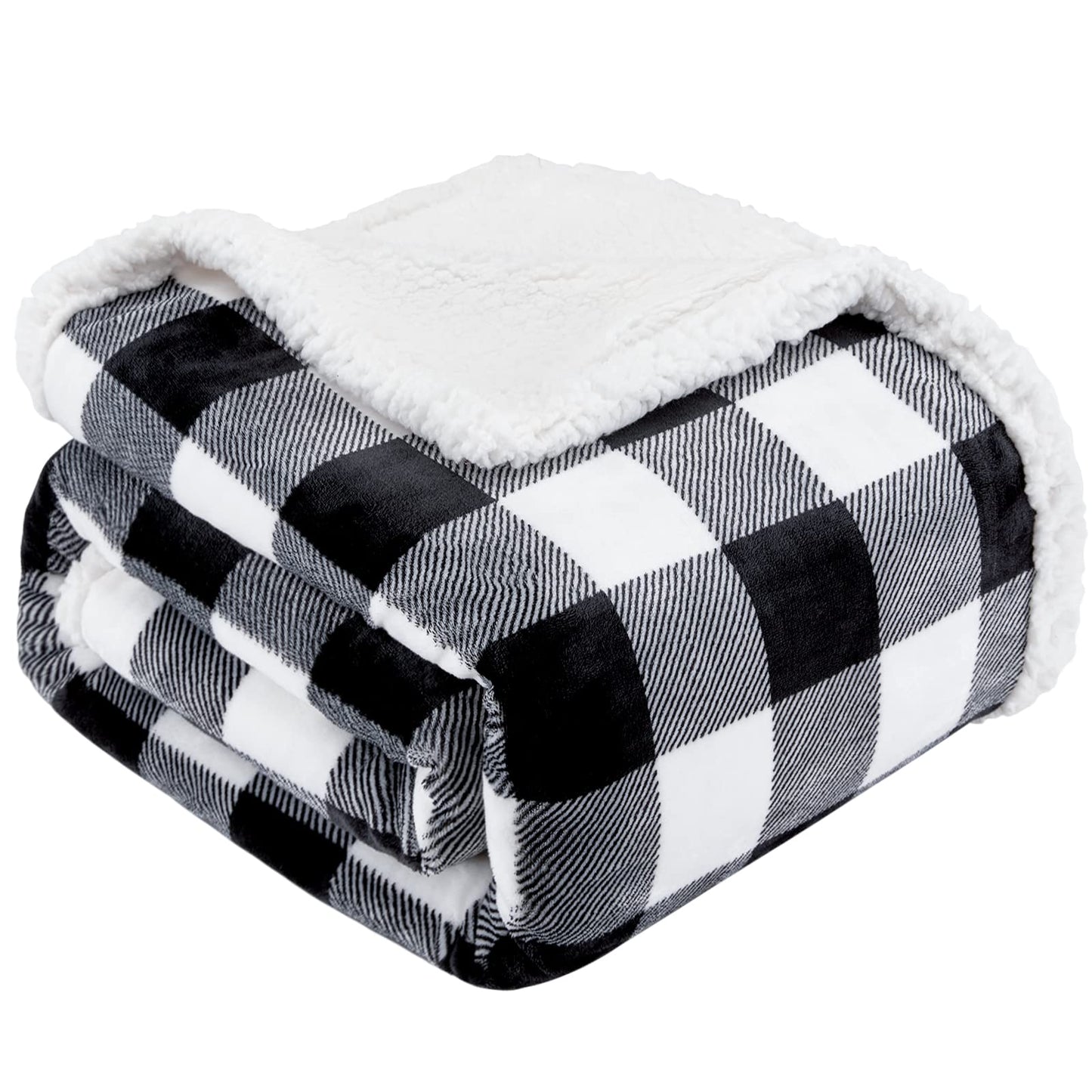 Touchat Sherpa Plaid Twin Blanket 60" X 70", Fuzzy Fluffy Soft Cozy Throw Blanket, Twin Size Plush Fleece Flannel Plush Microfiber Blanket for Couch Bed Sofa (Black)
