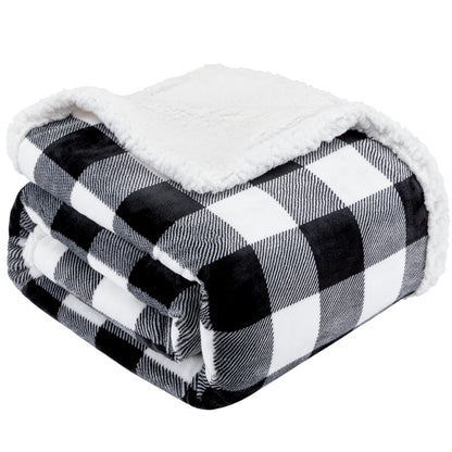 Touchat Sherpa Plaid Twin Blanket 60" X 70", Fuzzy Fluffy Soft Cozy Throw Blanket, Twin Size Plush Fleece Flannel Plush Microfiber Blanket for Couch Bed Sofa (Black)