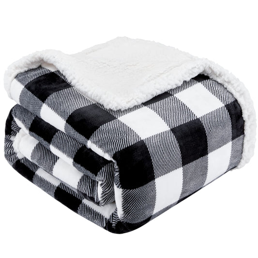 Touchat Sherpa Plaid Twin Blanket 60" X 70", Fuzzy Fluffy Soft Cozy Throw Blanket, Twin Size Plush Fleece Flannel Plush Microfiber Blanket for Couch Bed Sofa (Black)