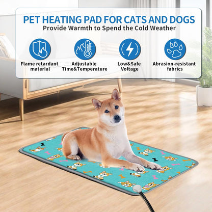 GOLOPET Cat Heating Pad 18x18 in Pet Heating Pad for Cats Waterproof Smart Thermostat Switch, Adjustable, Adding Wire Rope Wires Cat Warming Pad-Blue