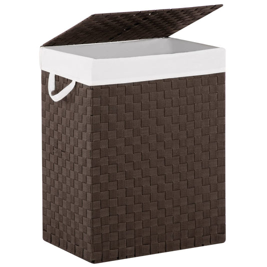 YOUDENOVA Handwoven Laundry Basket Hamper with Removable Liner Bag and Lid, Collapsible Clothes Hamper with Handle, Brown