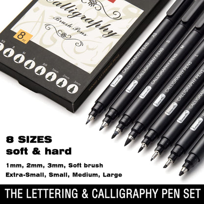 Brusarth Calligraphy Pens,8 Size Calligraphy Pens for Writing,Brush Pens Calligraphy Set for Beginners, Hand Lettering Pens