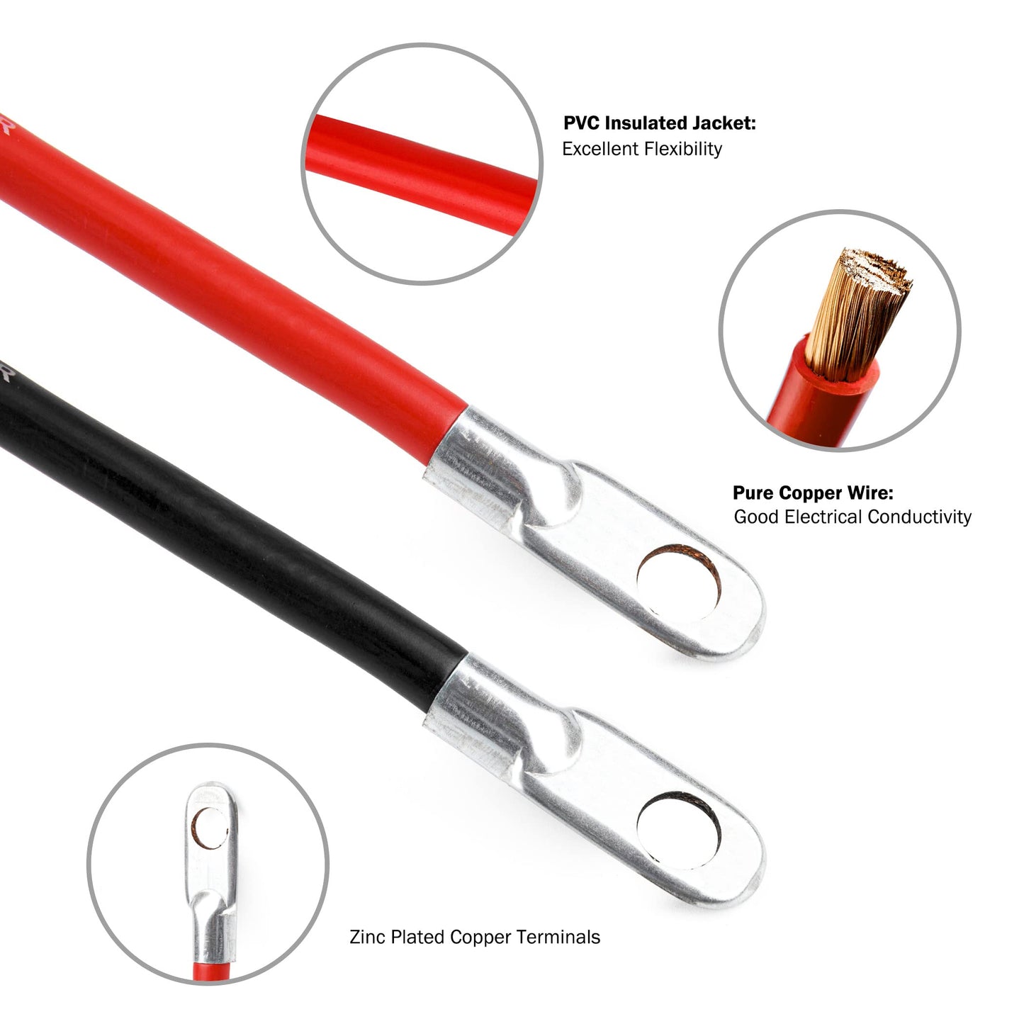 Cartman 4AWG 18-Inch Battery Inverter Cables Set, 4Gauge x 18" (1 Positive & 1 Negtive) for Car, Truck, RV, Solar