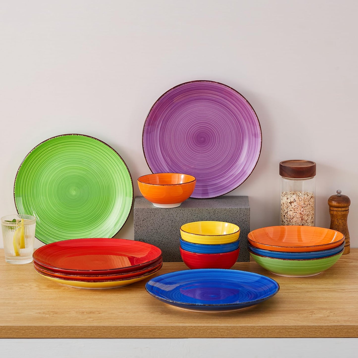 vancasso Bonita Dinner Plates, 10.5 Inch Ceramic Plates, Microwave, Oven and Dishwasher Safe Plates Set of 6 - Assorted Colors