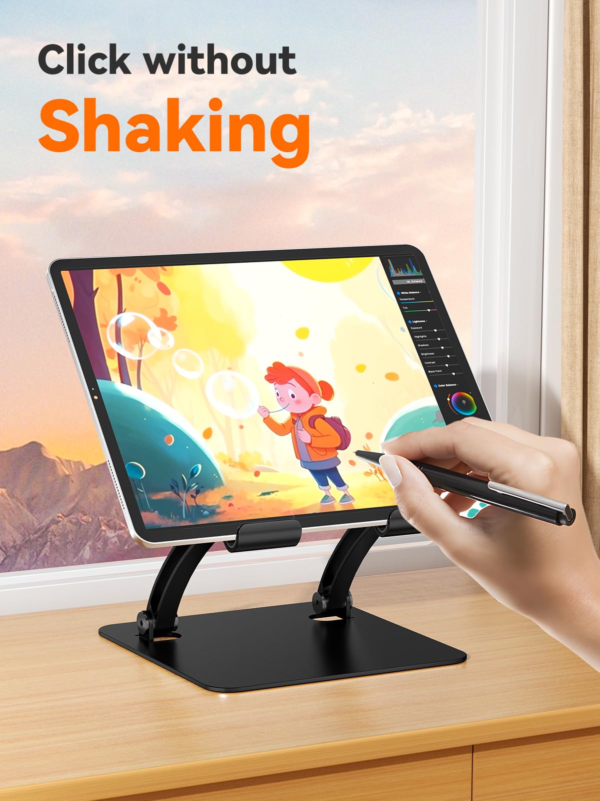 tounee Tablet Holder Stand, Dual Rod Adjustable Aluminum Desktop Stand, Compatible with 4-15.9" iPads, Surface Tablets, Portable Monitor, Kindle and More (Black)