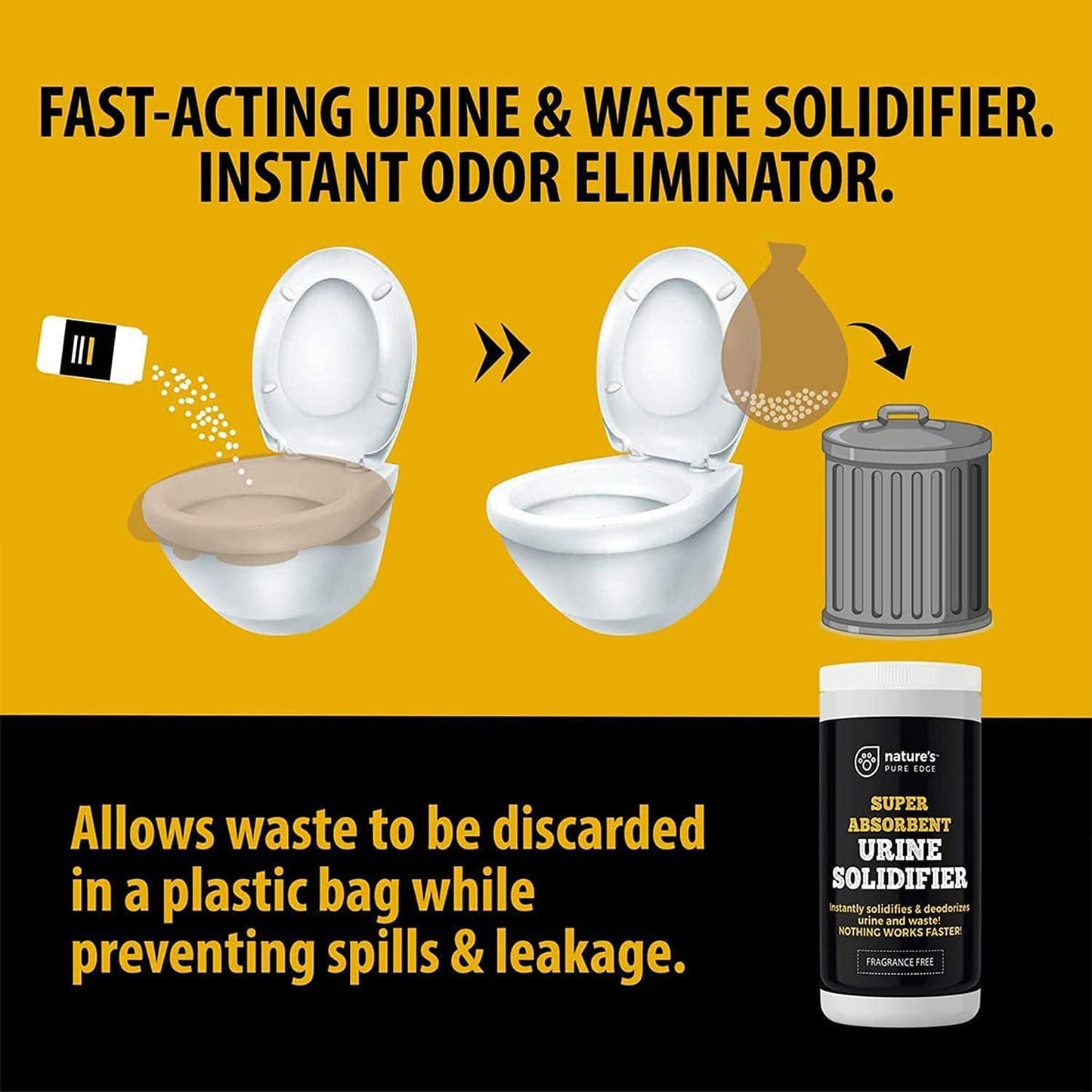 Super Absorbent Urine Solidifier & Poo Gel Odor Eliminator & Deodorizer for Portable Toilet, Camping Toilet, Porta Potty, Bedside Commode, Male Urinal & Pet Loo Solidifies Liquid in minutes (2 lbs)