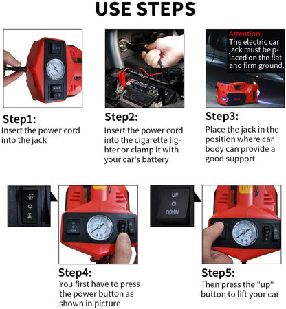 ROGTZ Electric Hydraulic Car Jack Kit 5 Ton 12V Portable Lift Range 17.7 Inch with Tire Inflator Pump for SUV Sedan Truck Car Repair Floor Jack for Vehicle Tire Change with LED Light Jack Only