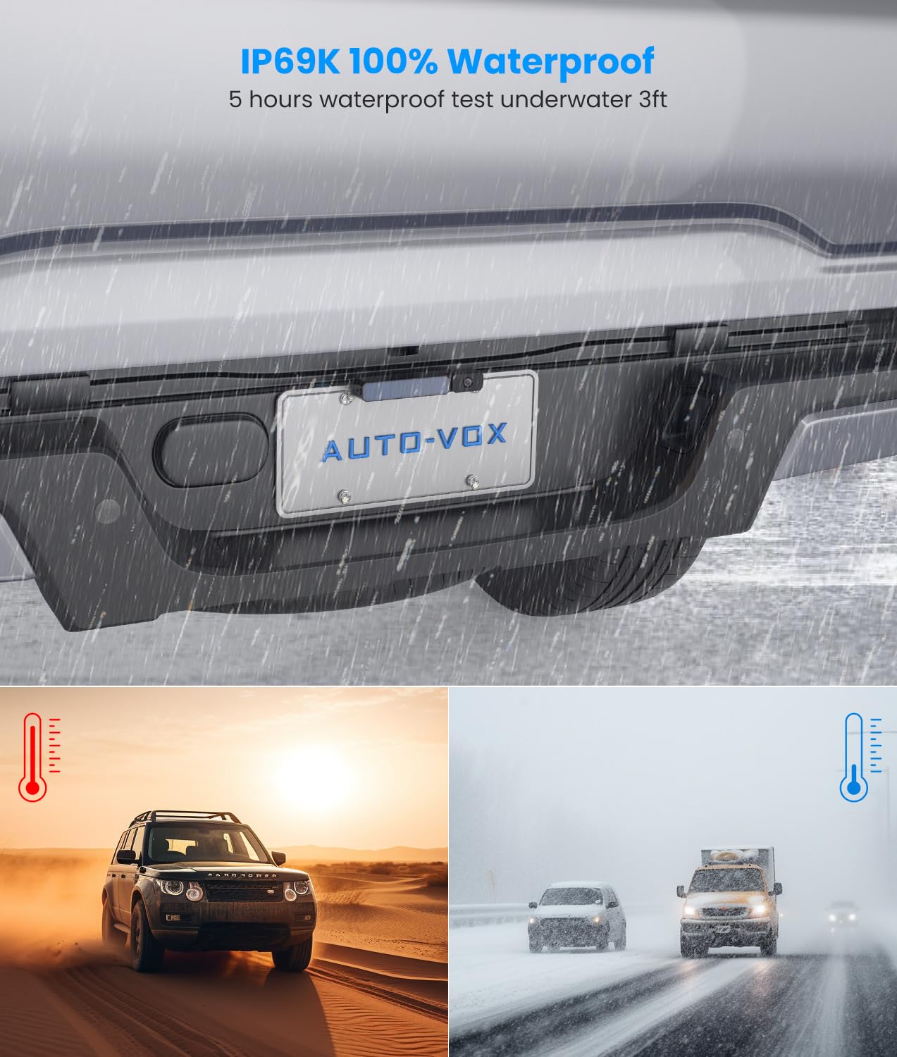 AUTO-VOX Solar Wireless Backup Camera:5" HD 1080P Monitor,3 Mins DIY Installation & 5000 mAh Battery Powered Solar Back Up Camera Systems, IP69K Waterproof Reverse Camera for Car, Van, Truck, Trailer