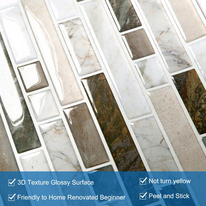 Yipscazo 10 Sheets Peel and Stick Backsplash for Kitchen Wall, 12''x12'' Waterproof Stick on Backsplash Smart Tiles for Bathroom,Removable Backsplash Wall Tiles in Brown