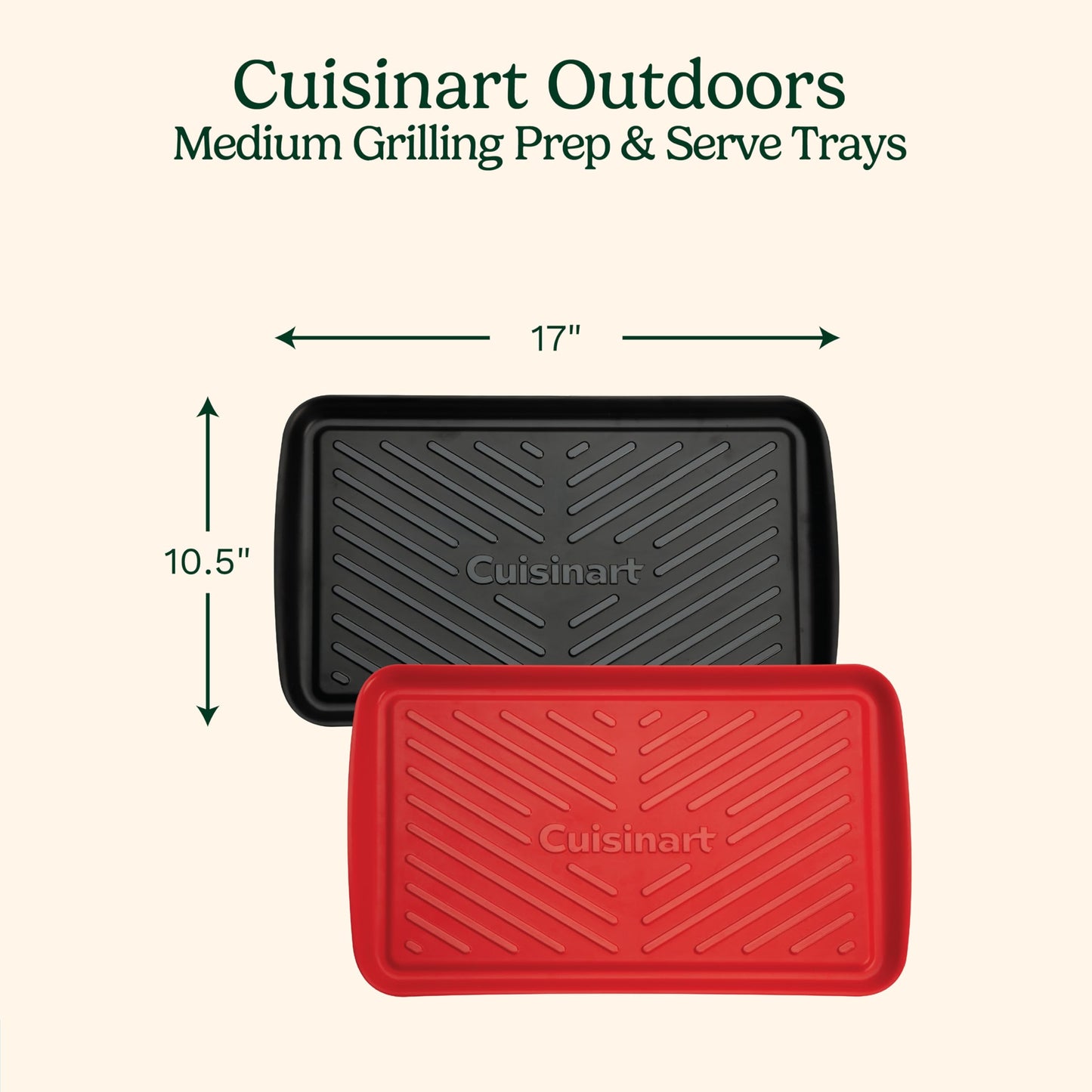 Cuisinart Grilling Prep & Serve Trays, 17x10.5 inch BBQ Tray Safe for Food Handling, 2 Dishwasher Safe Nesting Trays Black & Red, Perfect Grilling Accessories for Cooked & Raw Meat, Fits 6 Burgers